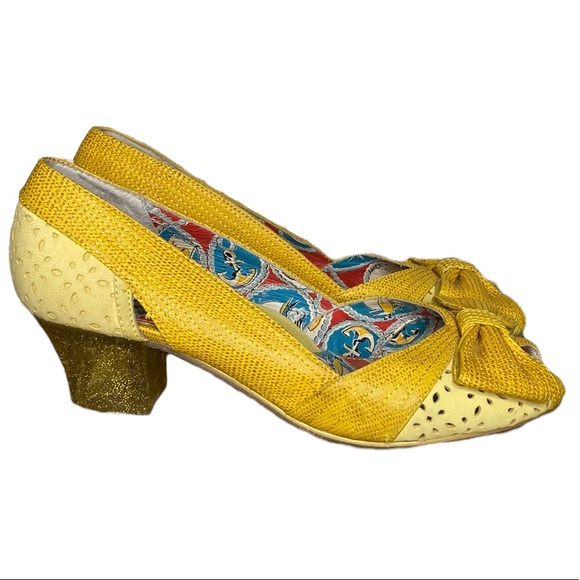 MISS LFIRE Shoes Miss Lfire Yellow Lazer Cut Peep Toe Heels With